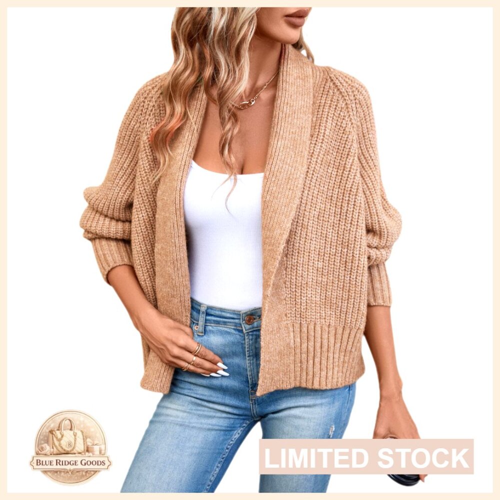 Oversized Cardigan Sweater Batwing Sleeve Shawl Neck Chunky Knit